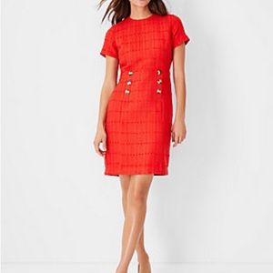 Ann Taylor Petite Tweed Button Trim Shift Dress